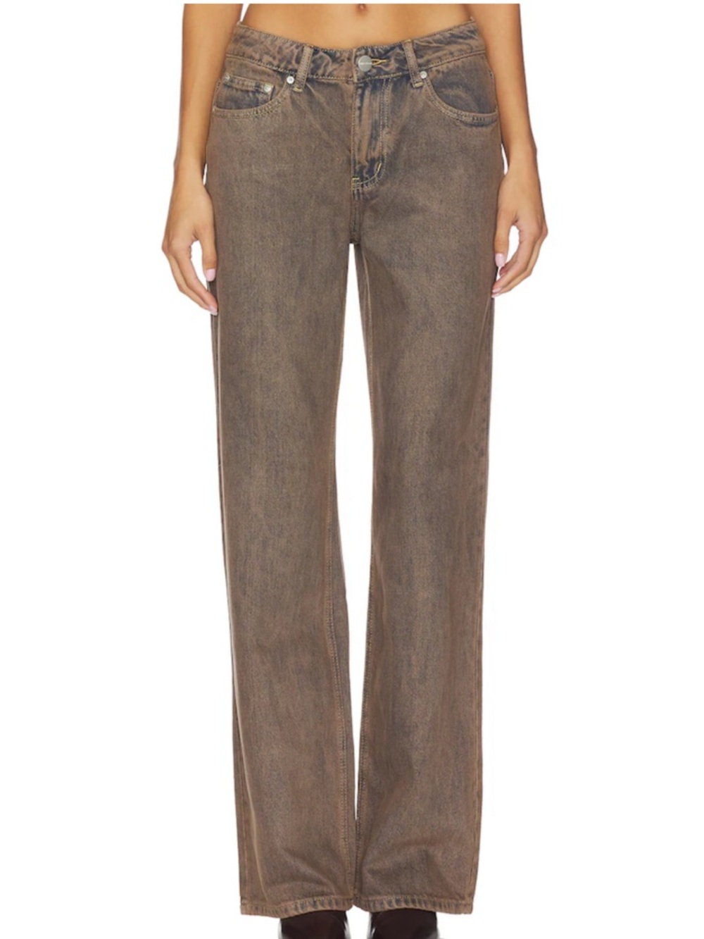 Superdown- Distressed Wide-Leg Jeans in Washed Brown
